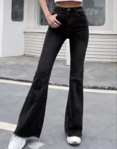 SHEIN フレアデニム フレアパンツ ブラック XS