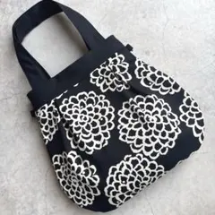 ハンドメイド トートバッグ 切り替え型 紫陽花柄 北欧風 デニム黒