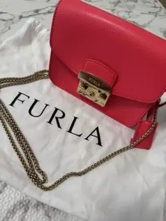 FURLA フルラ カゴ レザー 革 MIX ショルダーバッグ レッドゴールド調 