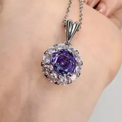 18Kシルバーメッキ アメジスト紫 花輪ハロー ネックレス