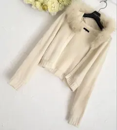 38000円　フォックスファー アンゴラ パーカー ニット アイボリー　ショート