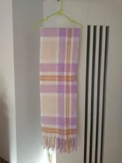 チェック柄フリンジマフラー