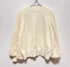 【美品】アースミュージック＆エコロジー 異素材スリーブ切替ニット アイボリー F