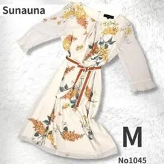 SunaUna スーナウーナ 花柄 シアー袖 ベルト付 ワンピース 38