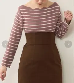 natural couture 袖口配色スカラップニット　パープル　ピンク　美品