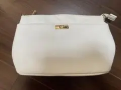 ホワイト 合成皮革 ハンドバッグ ゴールド金具　ポケットティッシュ付