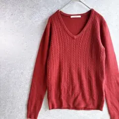チャオパニック ニット フリーサイズ 赤 Vネック ケーブル編み シンプル 薄手