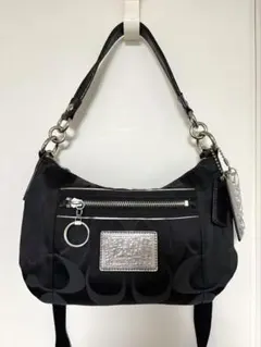 美品　COACH　コーチ ワンショルダーバッグ シグネチャー ポピー 黒