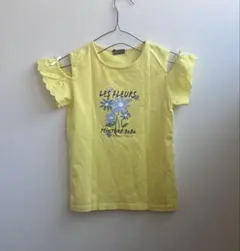 BeBe 黄色フラワープリントTシャツ 袖レース　150cm オープンショルダーのサムネイル