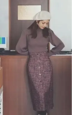 プロポーションボディドレッシング　ツイードタイトスカート　ピンク