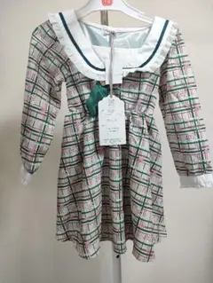 新品 マジョリカ チェック柄セーラー襟ワンピース 110 猫