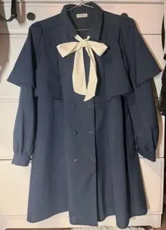 axes femme アクシーズファム リボン ケープワンピース 紺 ネイビー