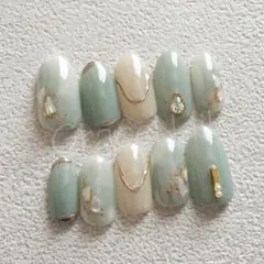 No.2010 現品販売！ネイルチップ　グリーン/ニュアンス/ミラー