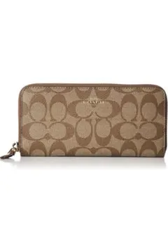 ［コーチ］長財布 シグネチャー ラウンドファスナー キャンバス カーキ