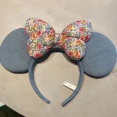 花柄リボン デニム耳カチューシャ　ディズニーランド