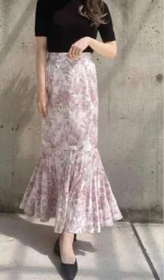 花柄プリーツ切替マーメイドスカート GRL