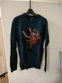 21MEN ルドルフデザイン ニットセーター ダークグリーン