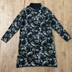 新品　KHAKI KOJI ペイズリー　ニット チュニック　ハイネック　ブラック