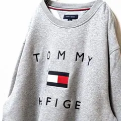 トミーヒルフィガー ロゴ刺繍 スウェットトレーナー グレー 灰色 XL 古着
