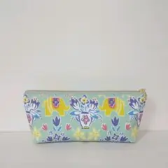 アジアン風 ぞうと花柄 グリーン ペンケース (ポーチ)  ハンドメイド
