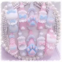 ♡現品 量産型 ネイルチップ 地雷系 平成女児 ゆめかわ 姫系 ピンク 水色