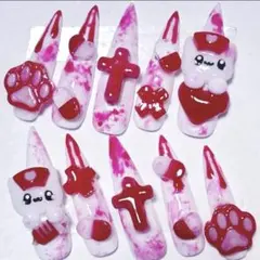 地雷系　量産型　ネイルチップ　ちみどろ　あか　しろ　ナース