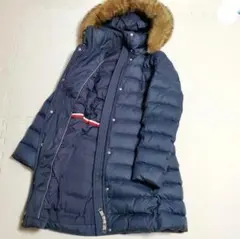 未使用級⭐️トミーヒルフィガー　ロングダウンコート　ネイビー　ストライプ トミー ヒルフィガー TOMMY HILFIGER プレミアムストレッチ