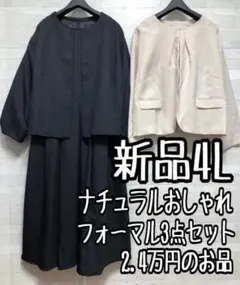 新品☆4L♪ナチュラルおしゃれ♪フォーマルスーツ3点セット〇D642