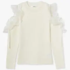 snidel フリルスリーブニットプルオーバー　オフホワイト