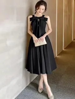 キャバドレス　ブラックAラインドレス　リボン