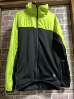美品adidas フルジップ フード付きジャケット 黒/蛍光イエロー