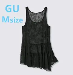 【新品】GU レースアシンメトリーヘムチュニック Mサイズ 黒のサムネイル