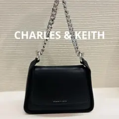【美品】CHARLES & KEITH シルバーチェーン 黒 ハンドバッグ