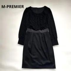 M-PREMIER シルク混　ドット柄シアー長袖ワンピース ブラックのサムネイル
