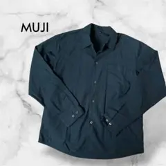 美品 MUJI 無印良品 綿100% メンズ長袖シャツ ネイビー S-M