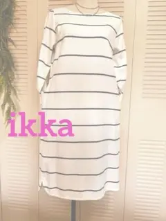 ikka. ホワイト/ネイビー ストライプ 長袖チュニック