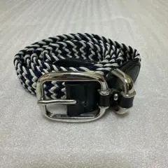 【人気】メンズメルローズ メッシュベルト 編み込み ネイビー ホワイト レザー