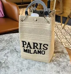 ロゴ PARIS MILANO ニットトートバッグ ベージュ