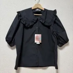 M❇︎ RIVIETTA × miyu フリル付きビッグ襟ブラウス 黒 レディース