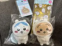 ちいかわナガノマーケット持ちますマスコットナガノのくまを被ったハチワレ、うさぎ