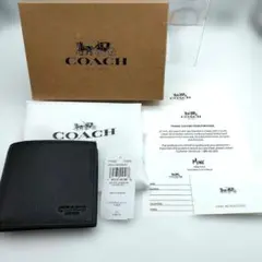 【新品】COACH 二つ折り財布 メンズ お札入れ 小銭入れ ペブルレザー BK
