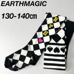 EARTHMAGIC タイツ ダイヤ ボーダー トランプ アリス 白黒 L