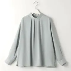 スタンドネック長袖ブラウス ミントグリーン