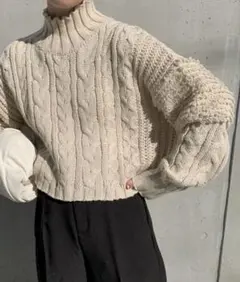 select MOCAハイネックループショルダーショートニット