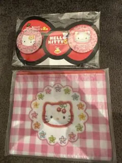 ハローキティ ハッピーアニバーサリー くじ 50周年 缶バッチ　フラットポーチ