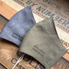 ハンドメイド布マスク★9817 大人用 綿麻 カーキ。ダンガリー ブラック 黒系