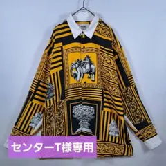 柄シャツ アンティーク調 レトロガール チェーン 長袖 XL 古着 8Ba 