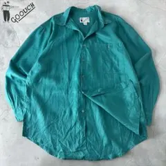 90s GOOUCH リネン長袖シャツ エメラルドグリーン 古着 L 麻 美品