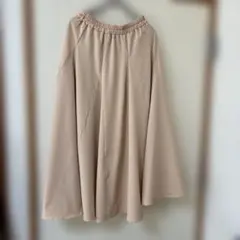 ベージュ フレアロングスカート ウエストゴム