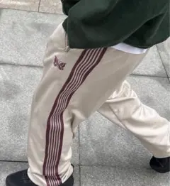 Needles】人気色ストレートトラックパンツ ピンクベージュ×パープル